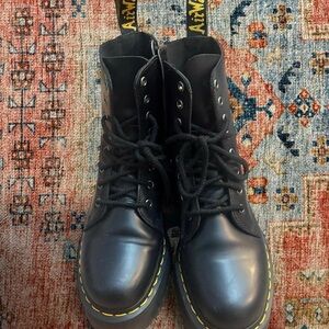 Dr. Martens Black Leather Boots with Yellow Accents